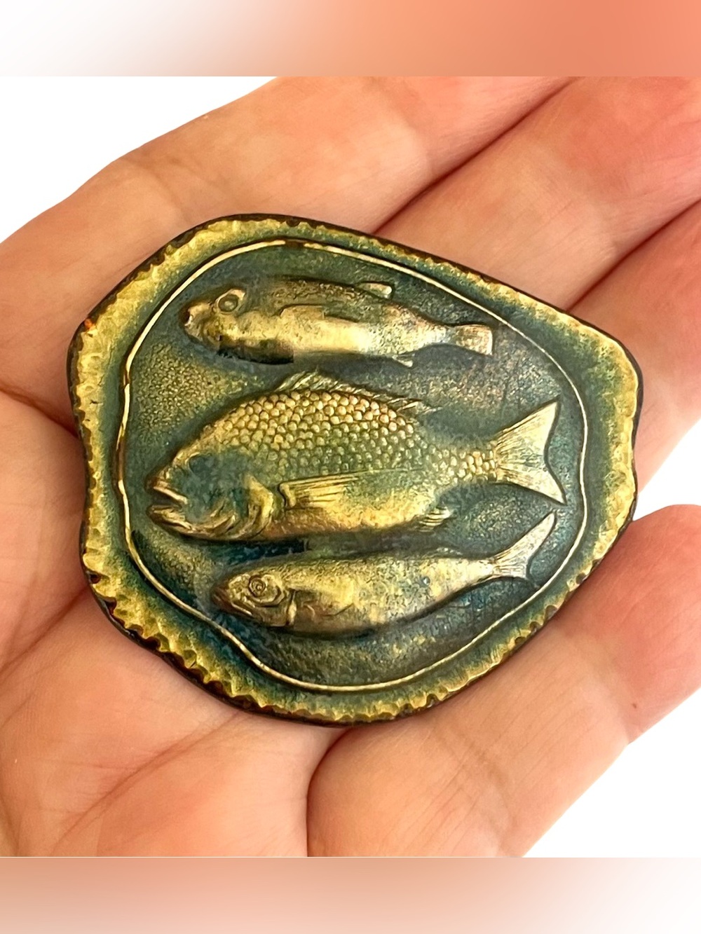 Vintage Japanese Relief Three Fish Brooch